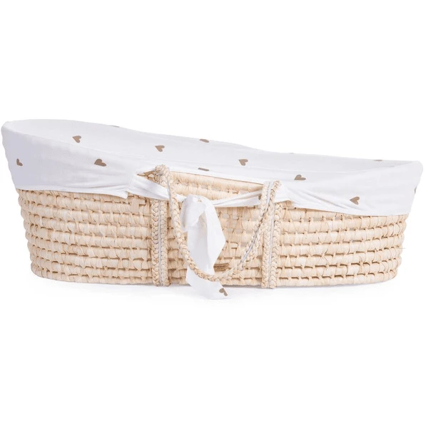 CHILDHOME Moseskorb Aus Maisblatt Inkl. Matratze Und Bezug Hearts