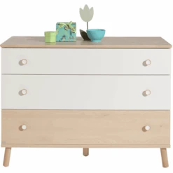 PAIDI Kommode Ylvie Breit 2 Schubladen Weiß 1 Schublade Birke