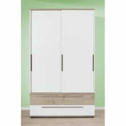 PAIDI Schiebetürenschrank Carlo 2-türig Schmal 1 Schublade Kreideweiß 1 Schublade Fichte