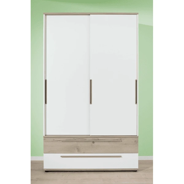 PAIDI Schiebetürenschrank Carlo 2-türig Schmal 1 Schublade Kreideweiß 1 Schublade Fichte