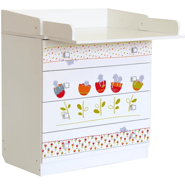 Polini Kids Baby Wickelkommode Simple 1580 Weiß Mit Katzen