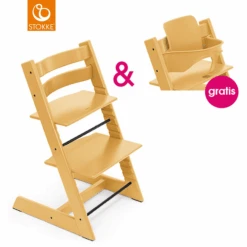 STOKKE® Tripp Trapp® Hochstuhl Buche Sunflower Yellow + Gratis Baby Set Sunflower Yellow