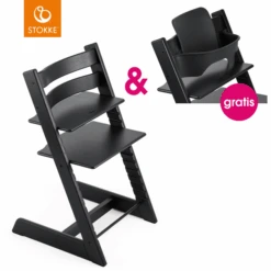 STOKKE® Tripp Trapp® Hochstuhl Oak Schwarz + Gratis Baby Set Schwarz