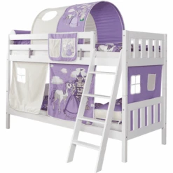 TiCAA Etagenbett Erni Buche Weiß Horse Lila