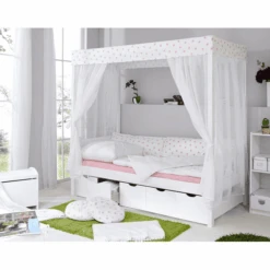 TiCAA Himmelbett Stern Weiß-rosa Mit 5 Schubkästen