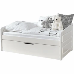 TiCAA Sofabett Mini Micki Buche Weiß Mit Zusatzbett Inkl. 2 Matratzen